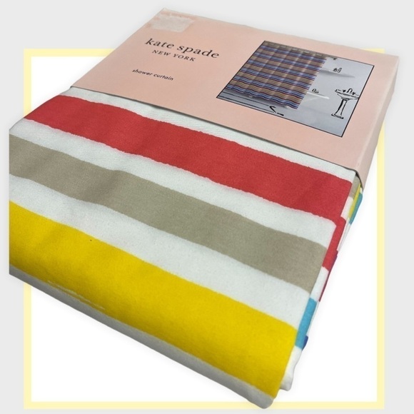 Nwt 🏷‎ KATE SPADE Painted Stripe Multicolored Rainbow Bathroom Shower Curtain - Picture 2 of 6